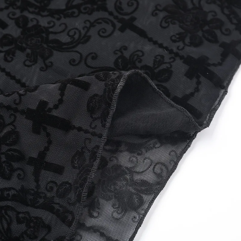 AltGoth Gothic Dark Flocking Pants Women Streetwear Aesthetic Emo Alt Grunge See Through Lace-up High Waist Flare Pants Female