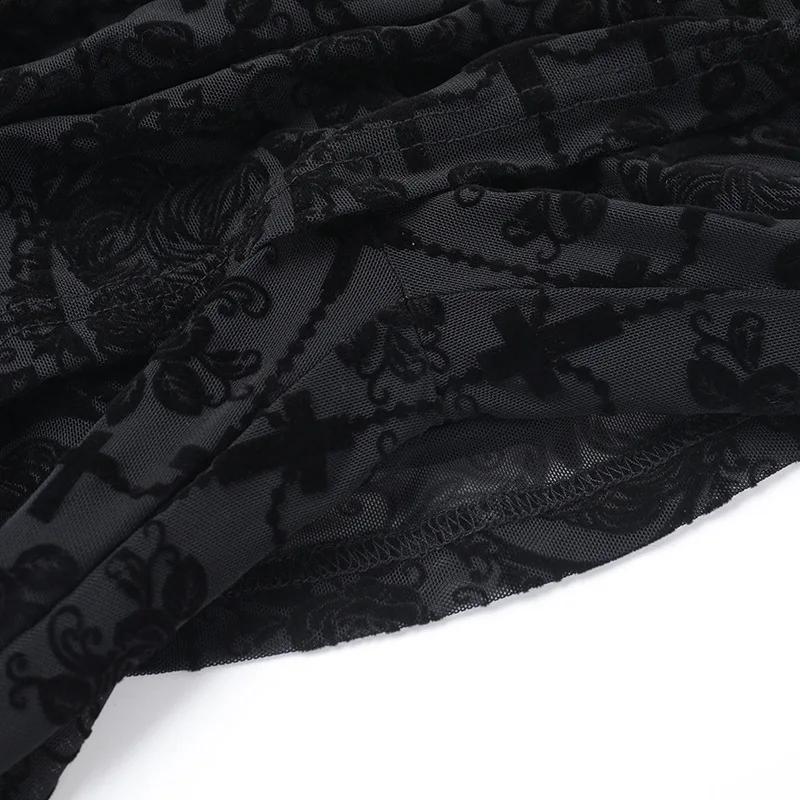AltGoth Gothic Dark Flocking Pants Women Streetwear Aesthetic Emo Alt Grunge See Through Lace-up High Waist Flare Pants Female