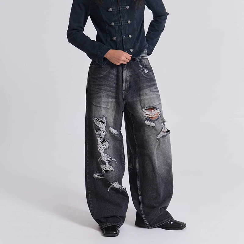 Hip Hop American Y2K Women Jeans High Street Vintage Gothic Print Fashion Casual Couple Wide-leg Pants Unisex Punk Work Pants