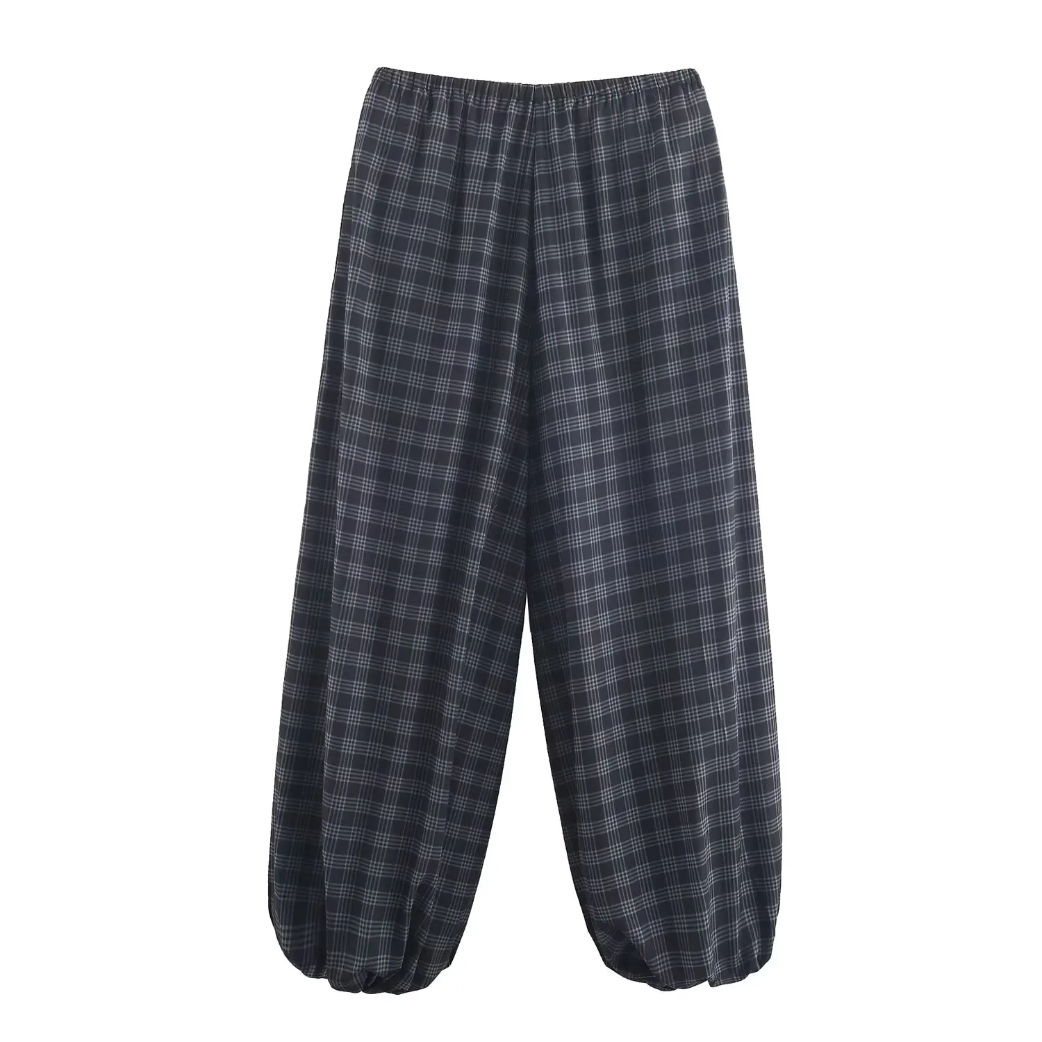 HH Women Autumn New Ramie Bloomers Plaid Printed Loose Pants Female Fashion Versatile Drawstring Streetwear Casual Trousers