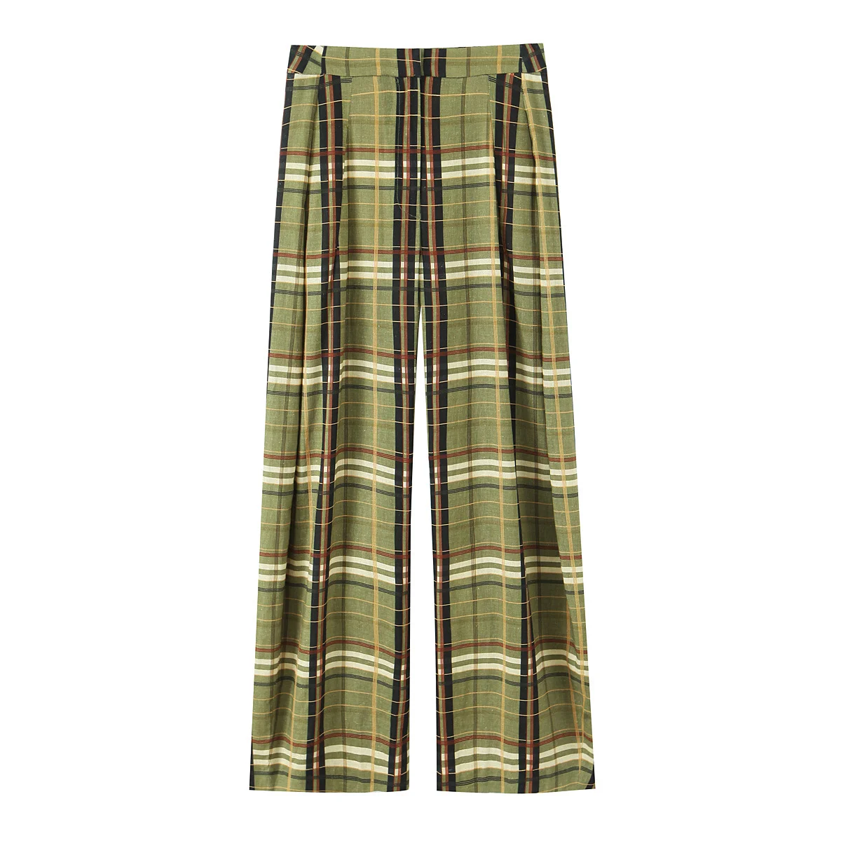 HH Women Autumn New Ramie Bloomers Plaid Printed Loose Pants Female Fashion Versatile Drawstring Streetwear Casual Trousers