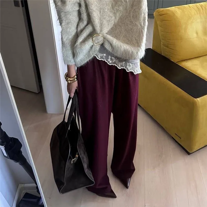 Women Satin Wide Leg Flowy Pants Silk Casual Dressy Long Dress Pants Elastic Solid Color Satin Pant Waisted Trousers