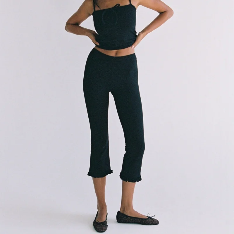 Low Rise Elastic Waist Capri Pants Women Y2k Knee Length Cropped Leggings 00s Summer Dot Print Crop Tights Bottoms Streetwear