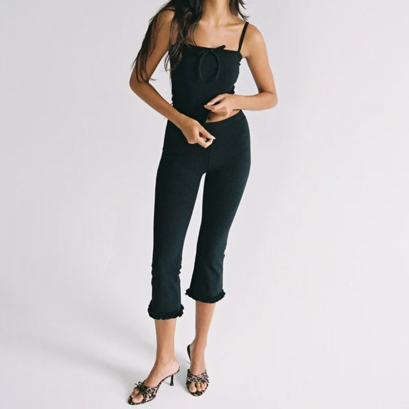 Low Rise Elastic Waist Capri Pants Women Y2k Knee Length Cropped Leggings 00s Summer Dot Print Crop Tights Bottoms Streetwear