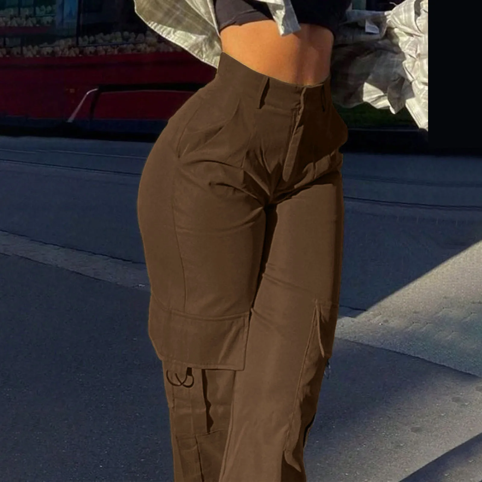 Women's Loose Cargo Pants High Waist Wide Leg Solid Color Full Length Trousers With Pockets Casual All Seasons Long Pantalones