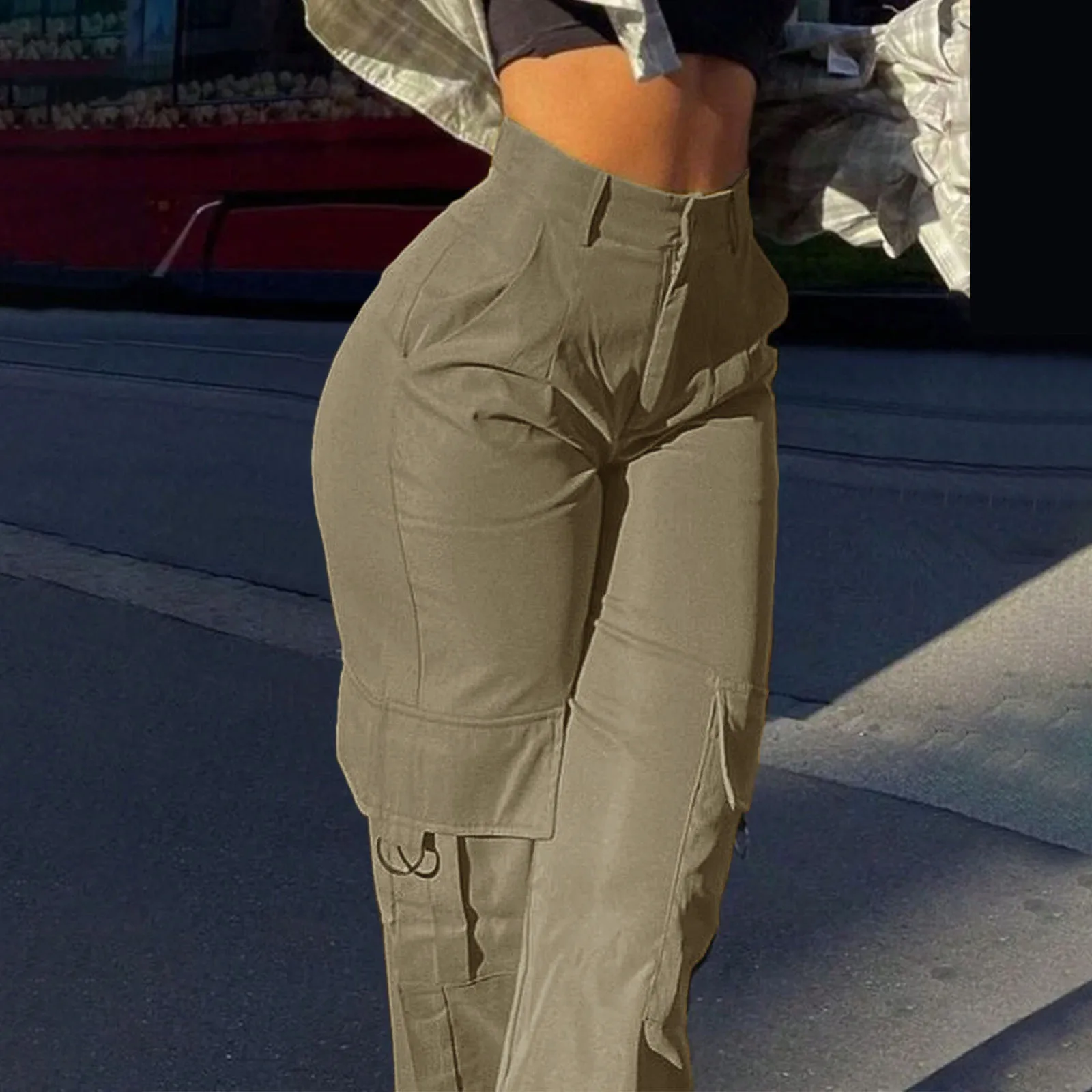 Women's Loose Cargo Pants High Waist Wide Leg Solid Color Full Length Trousers With Pockets Casual All Seasons Long Pantalones