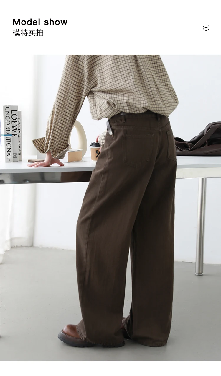 CHIC VEN Women Pants Solid High Waist Loose Retro Cotton Wide Leg Denim Jeans Female Trousers for Woman Spring Autumn 2025