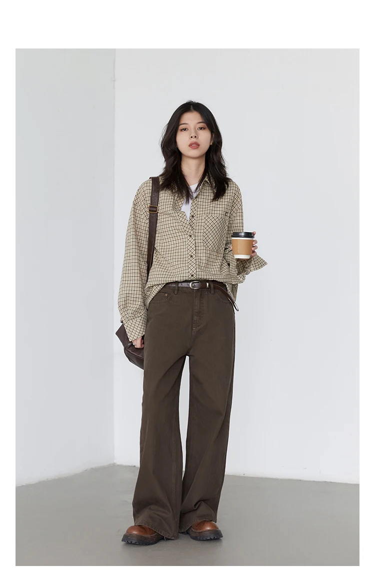 CHIC VEN Women Pants Solid High Waist Loose Retro Cotton Wide Leg Denim Jeans Female Trousers for Woman Spring Autumn 2025
