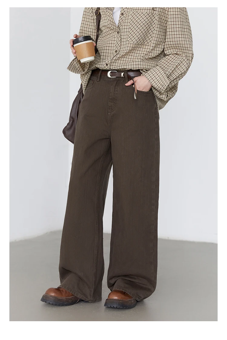 CHIC VEN Women Pants Solid High Waist Loose Retro Cotton Wide Leg Denim Jeans Female Trousers for Woman Spring Autumn 2025