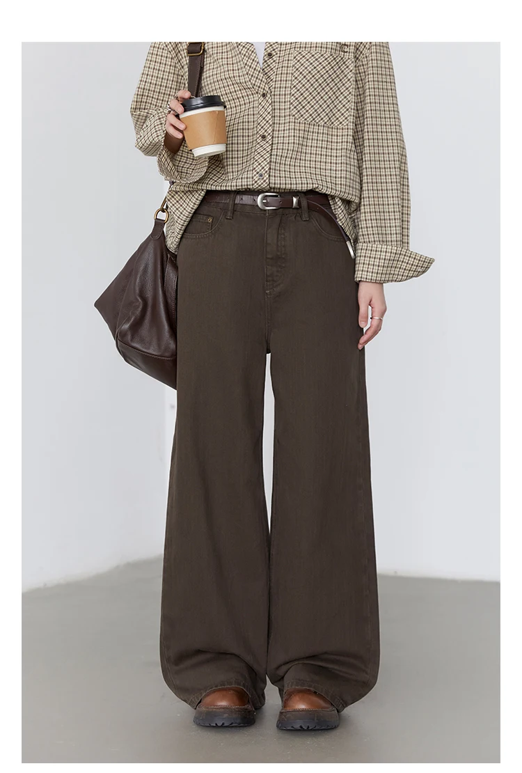 CHIC VEN Women Pants Solid High Waist Loose Retro Cotton Wide Leg Denim Jeans Female Trousers for Woman Spring Autumn 2025