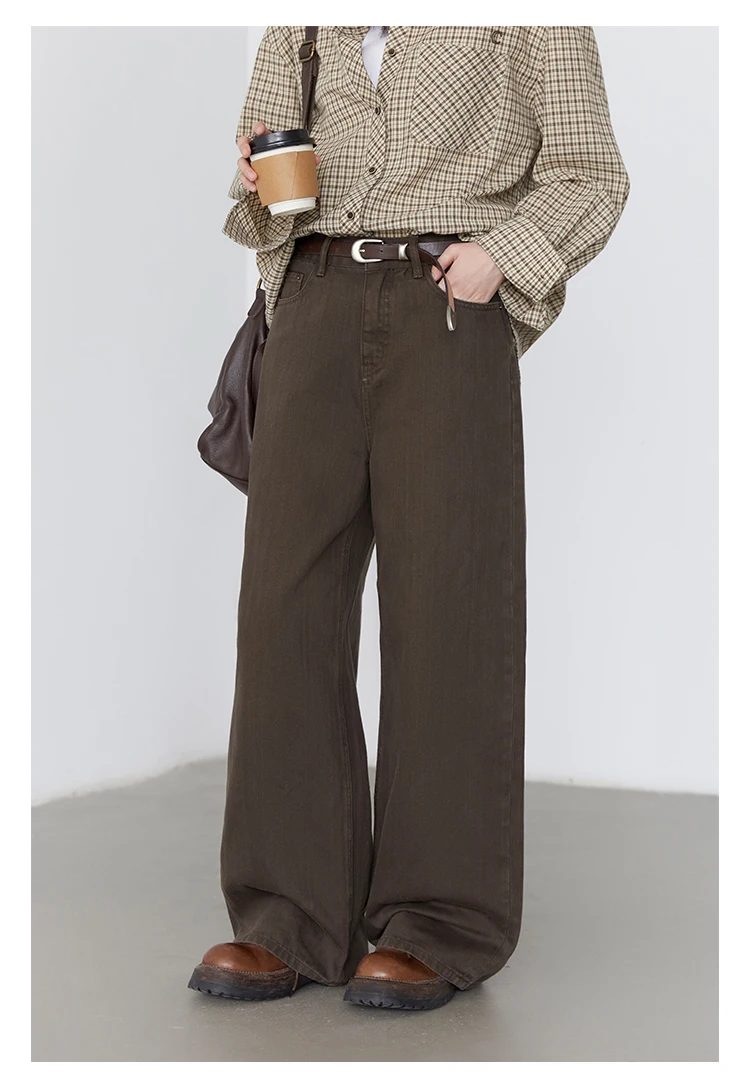 CHIC VEN Women Pants Solid High Waist Loose Retro Cotton Wide Leg Denim Jeans Female Trousers for Woman Spring Autumn 2025