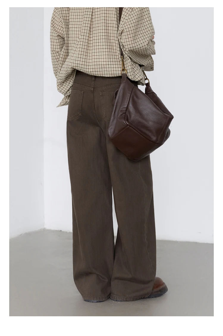 CHIC VEN Women Pants Solid High Waist Loose Retro Cotton Wide Leg Denim Jeans Female Trousers for Woman Spring Autumn 2025