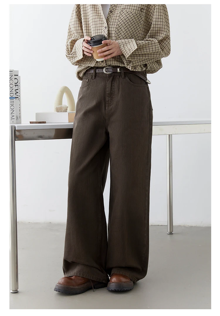 CHIC VEN Women Pants Solid High Waist Loose Retro Cotton Wide Leg Denim Jeans Female Trousers for Woman Spring Autumn 2025