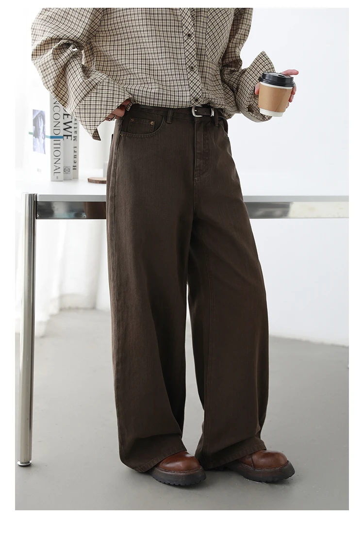 CHIC VEN Women Pants Solid High Waist Loose Retro Cotton Wide Leg Denim Jeans Female Trousers for Woman Spring Autumn 2025