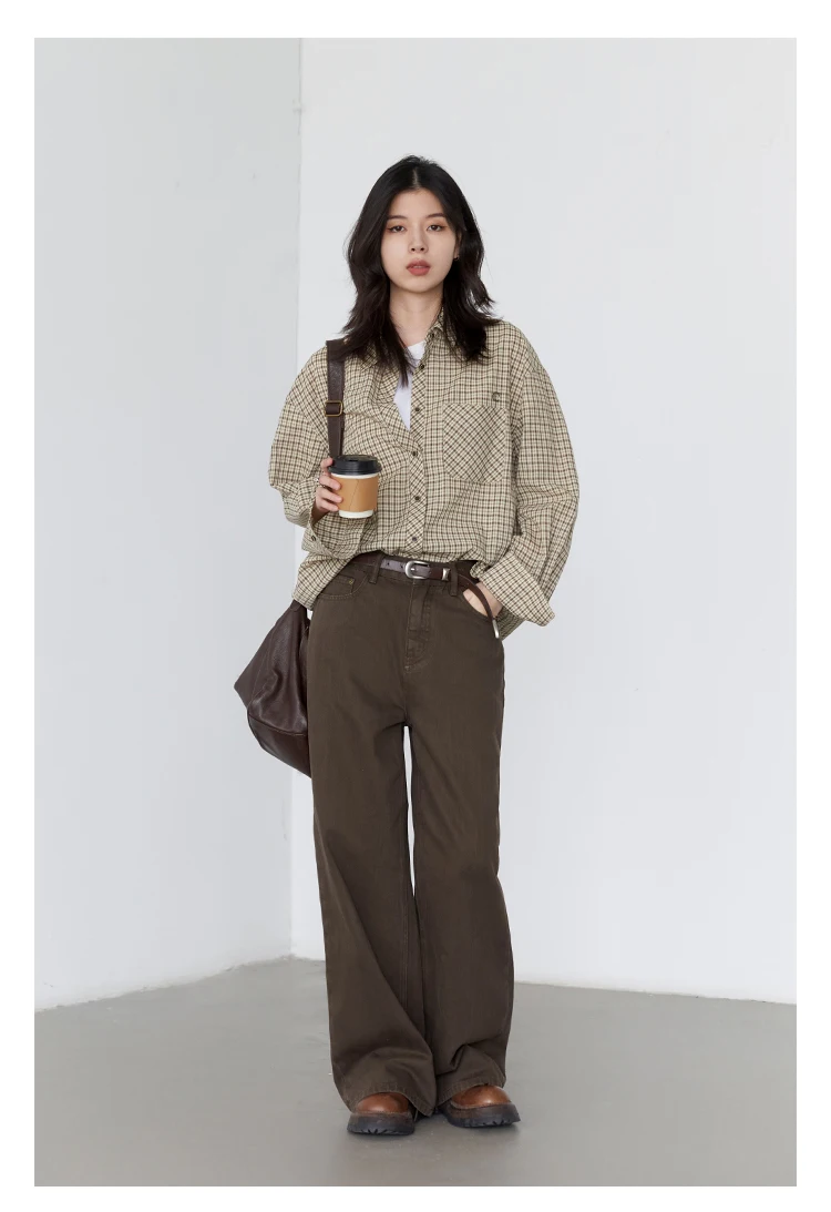 CHIC VEN Women Pants Solid High Waist Loose Retro Cotton Wide Leg Denim Jeans Female Trousers for Woman Spring Autumn 2025