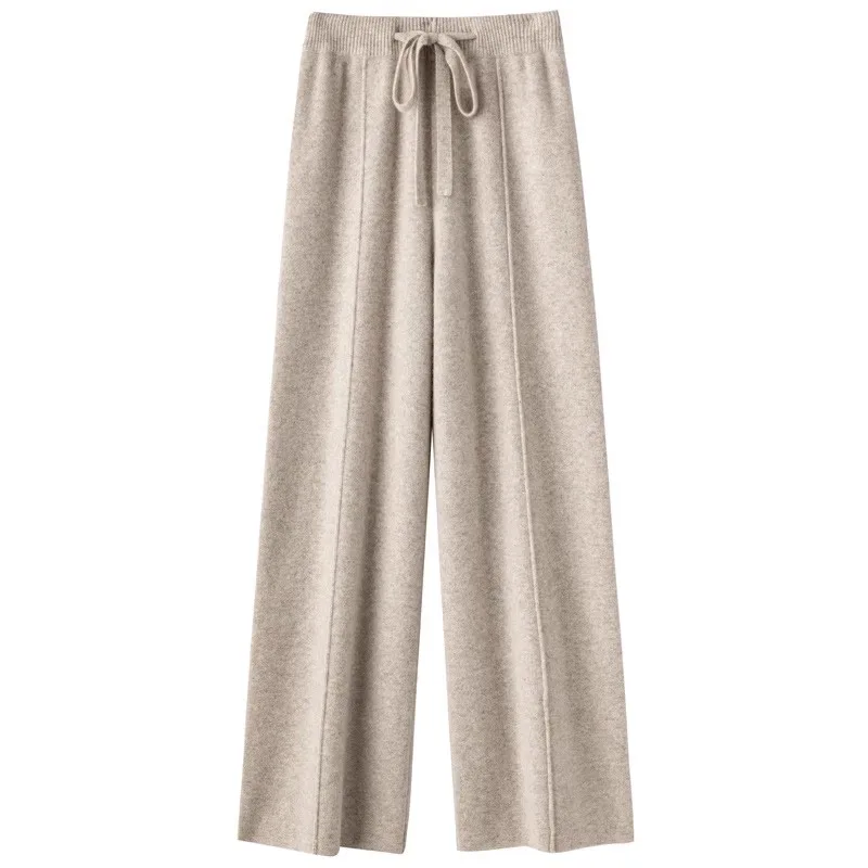2026 Autumn Winter New  Women's High Waist Belted Pure Color Center Line Wide Leg Pants Casual Versatile Knitted Straight Leg...