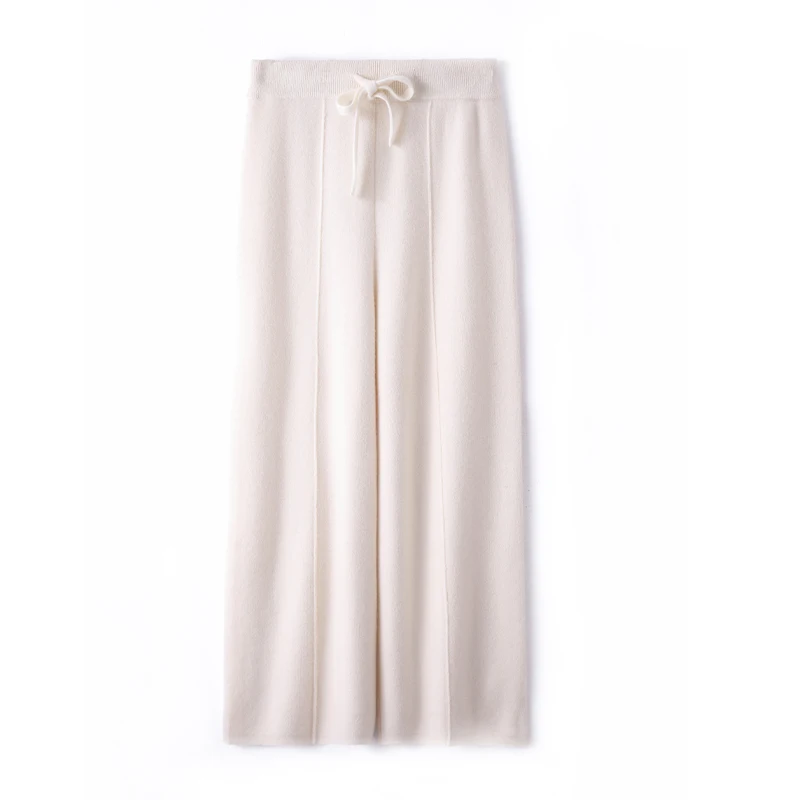 2026 Autumn Winter New  Women's High Waist Belted Pure Color Center Line Wide Leg Pants Casual Versatile Knitted Straight Leg...