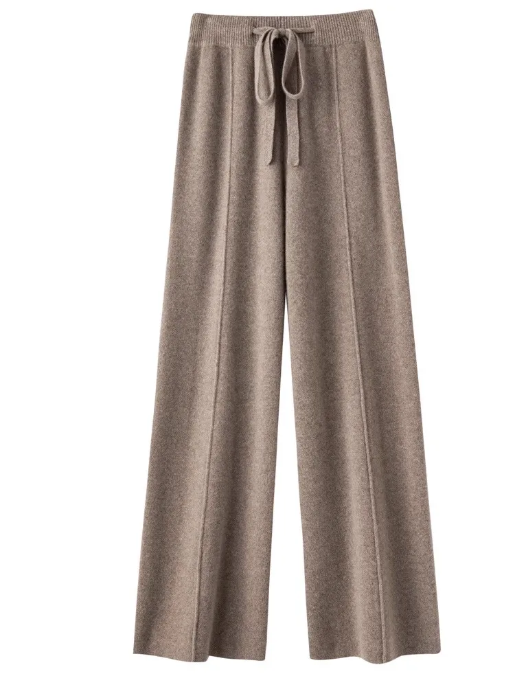 2026 Autumn Winter New  Women's High Waist Belted Pure Color Center Line Wide Leg Pants Casual Versatile Knitted Straight Leg...