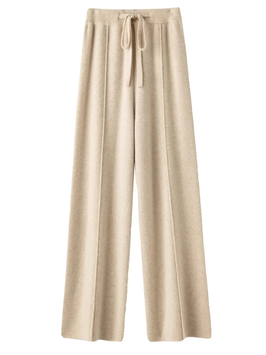 2026 Autumn Winter New  Women's High Waist Belted Pure Color Center Line Wide Leg Pants Casual Versatile Knitted Straight Leg...
