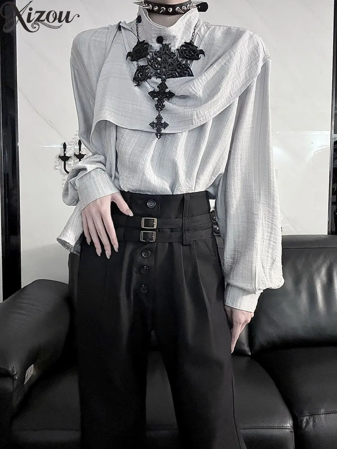 Ouji Lolita Knight Pants Unisex Retro High Waist Flared Pant Spring Autumn Cool Slim Fit Neutral Trousers 2026 Button Capris