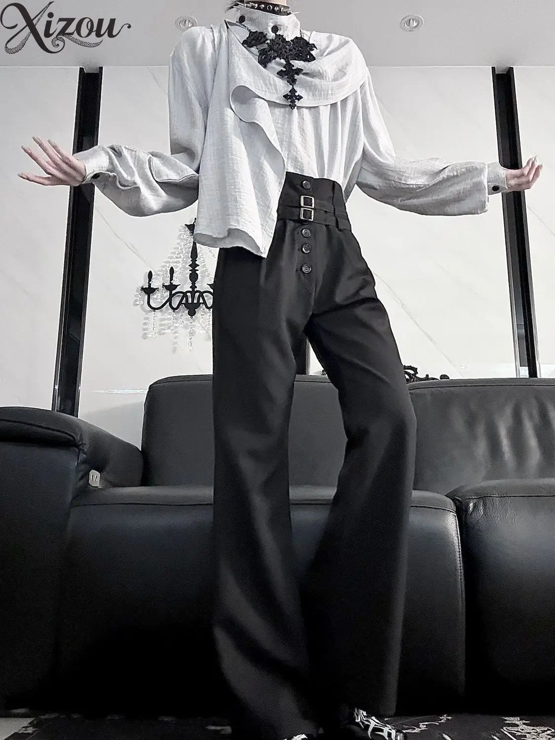 Ouji Lolita Knight Pants Unisex Retro High Waist Flared Pant Spring Autumn Cool Slim Fit Neutral Trousers 2026 Button Capris