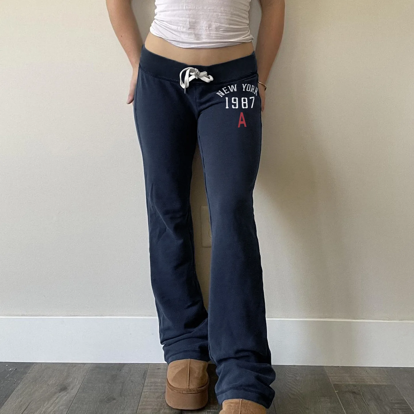 Korobov America Fashion Y2k Low Waist Slight Strech Letter Print All Match Streetwear Long Pants