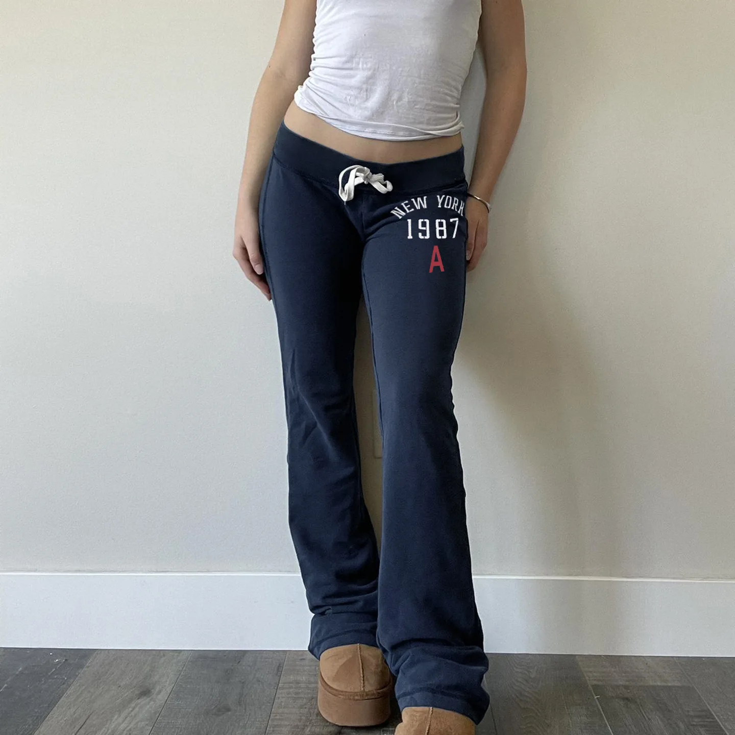 Korobov America Fashion Y2k Low Waist Slight Strech Letter Print All Match Streetwear Long Pants
