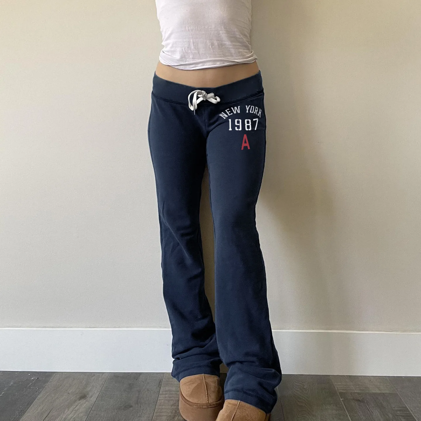 Korobov America Fashion Y2k Low Waist Slight Strech Letter Print All Match Streetwear Long Pants