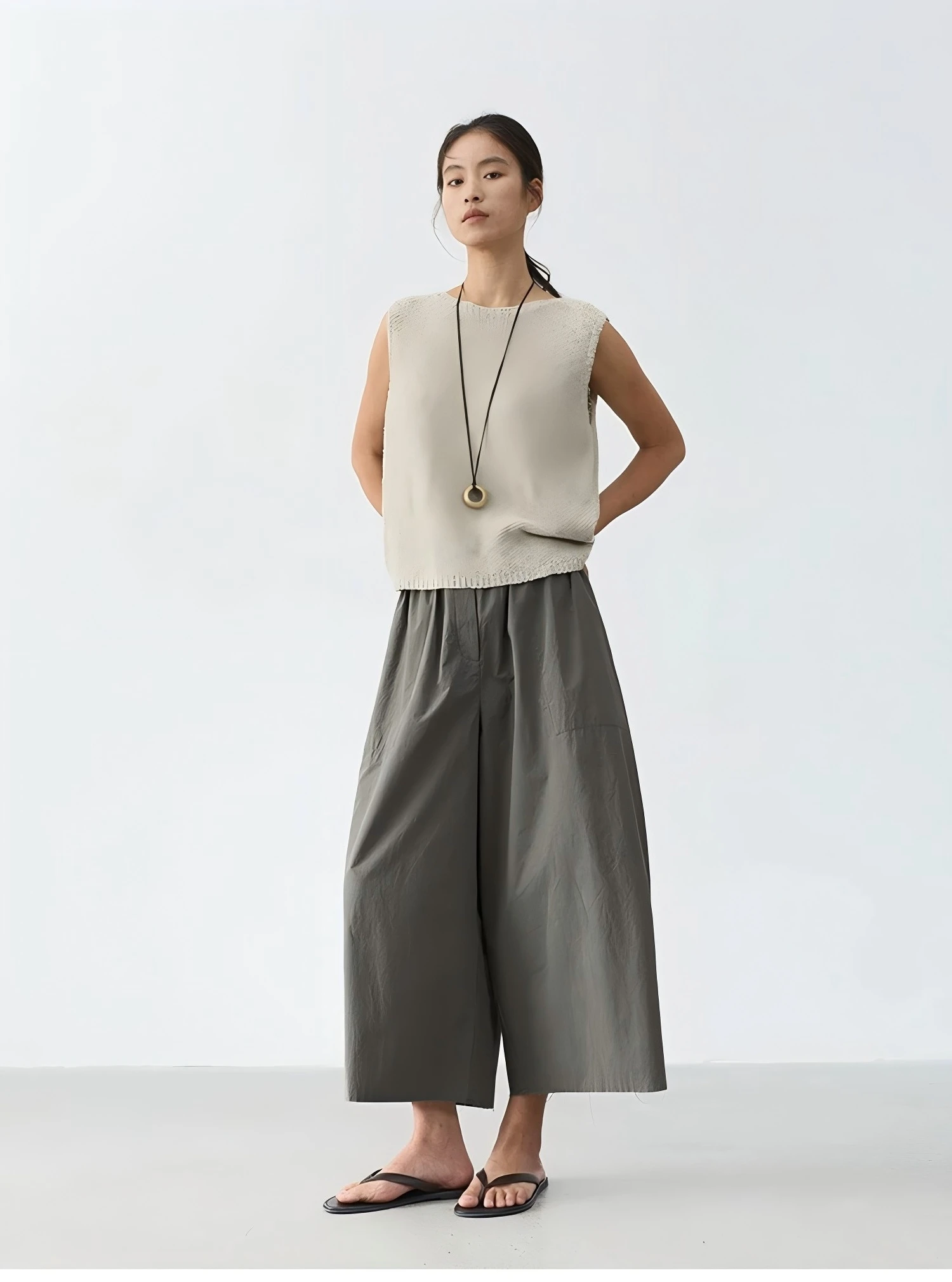 Color-Blocked Wide-Leg Pants, Cropped Pants for Women, Loose Plus-Size Pants, New Arrivals for Spring/Summer 2026
