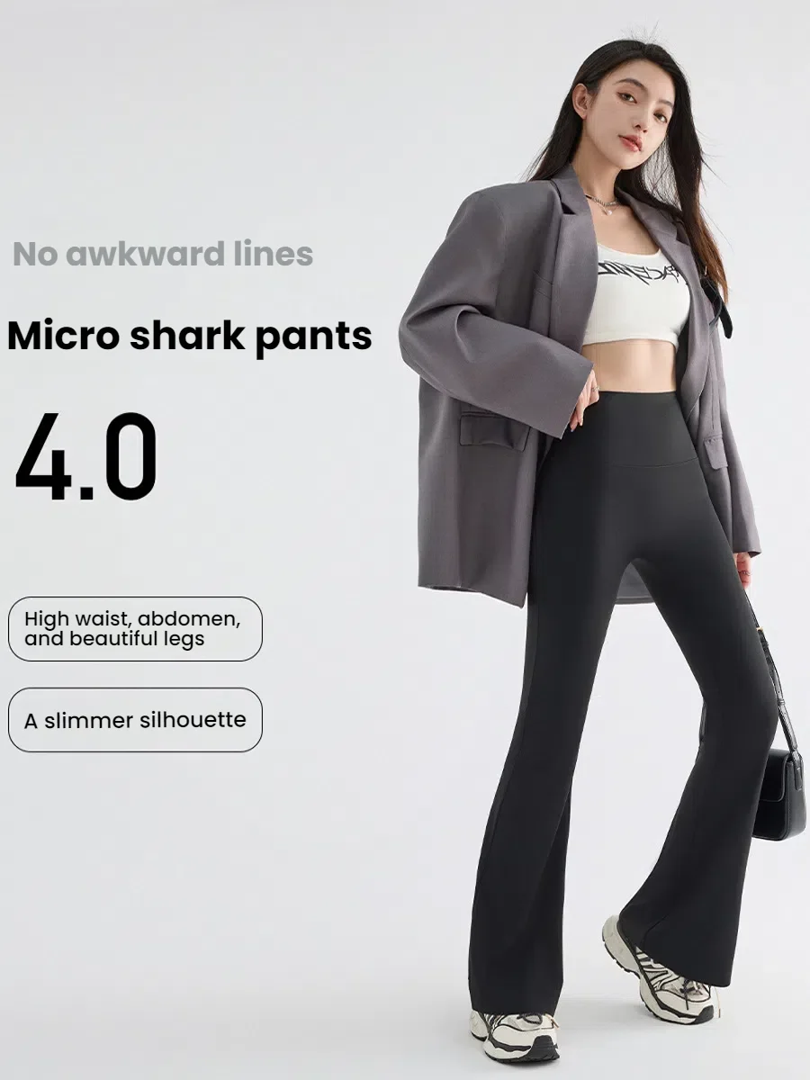 New High Waist Flared Shark Pants for Women Summer Stretchy Bootcut Shark Pants Retro Casual Trousers Streetwear Woman Clothes