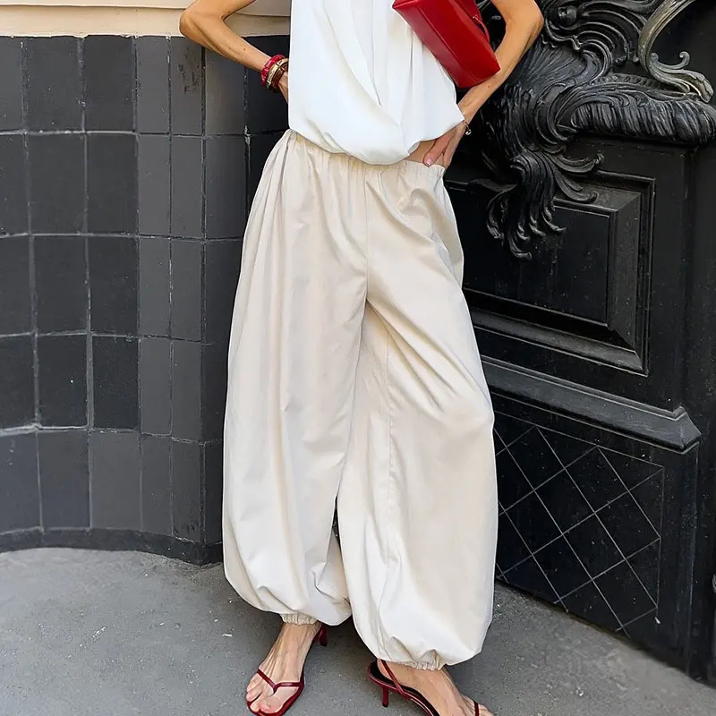 100% Cotton High Quality Women Casual High Waist Bloomers Long Pants Fashion Big Wide Leg Pants Women Clothes Trousers