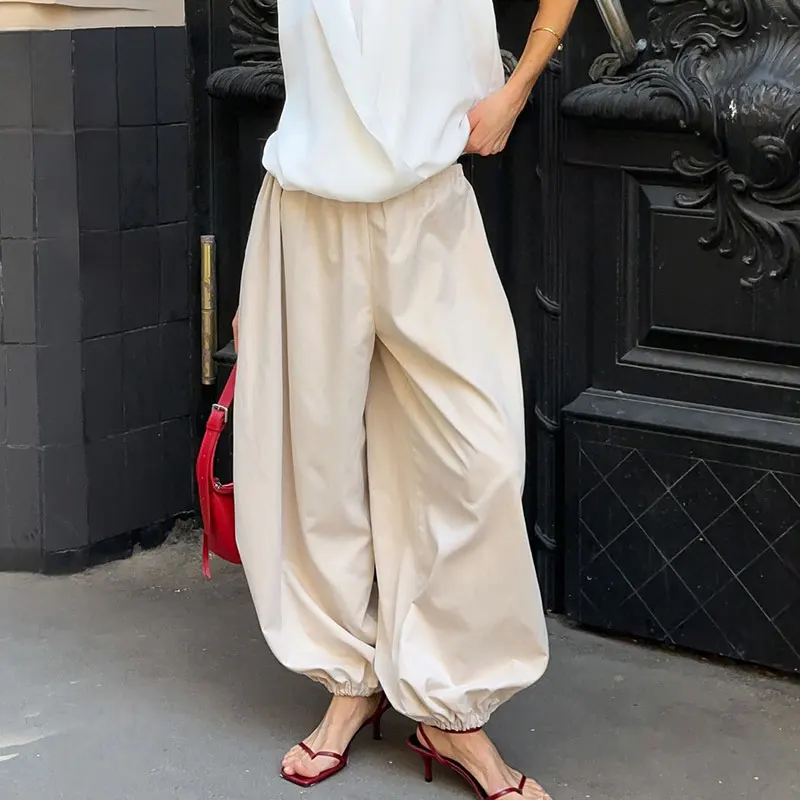 100% Cotton High Quality Women Casual High Waist Bloomers Long Pants Fashion Big Wide Leg Pants Women Clothes Trousers