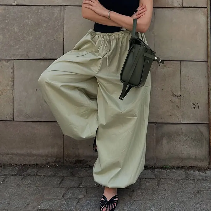 100% Cotton High Quality Women Casual High Waist Bloomers Long Pants Fashion Big Wide Leg Pants Women Clothes Trousers