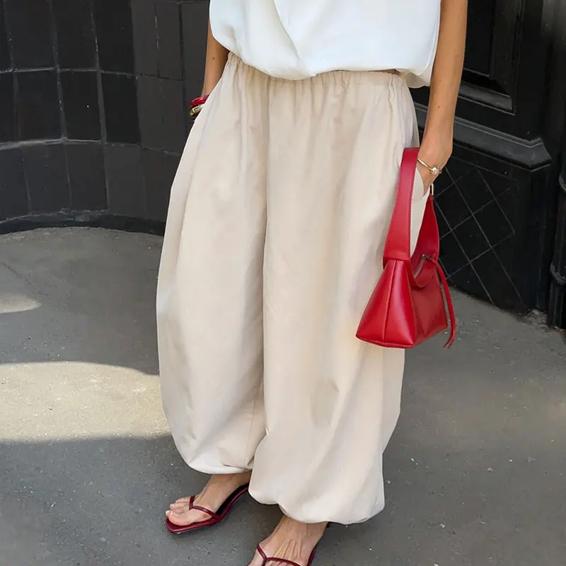 100% Cotton High Quality Women Casual High Waist Bloomers Long Pants Fashion Big Wide Leg Pants Women Clothes Trousers