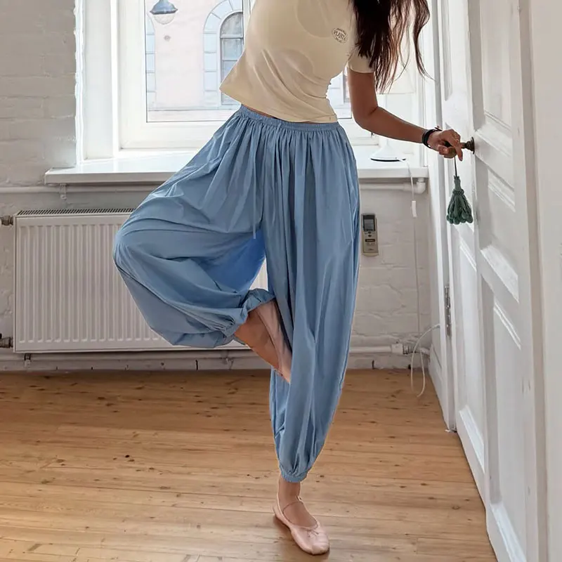 100% Cotton High Quality Women Casual High Waist Bloomers Long Pants Fashion Big Wide Leg Pants Women Clothes Trousers