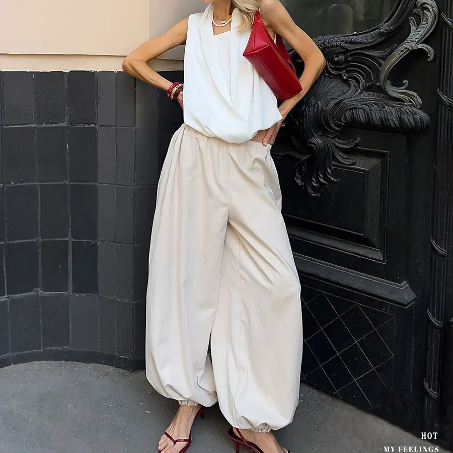 100% Cotton High Quality Women Casual High Waist Bloomers Long Pants Fashion Big Wide Leg Pants Women Clothes Trousers