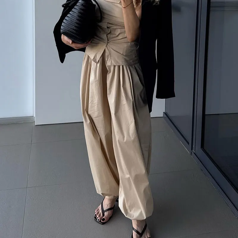 100% Cotton High Quality Women Casual High Waist Bloomers Long Pants Fashion Big Wide Leg Pants Women Clothes Trousers