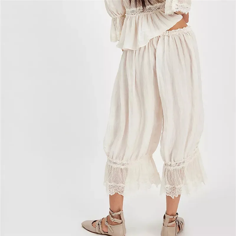 Women Y2K Lace Trim Pants Vintage Pettipants Long Bloomers Pants Under Dress Pantaloons Cute Ruffle Pumpkin Pants