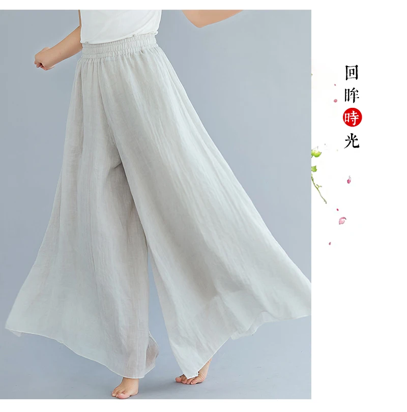 Cotton Linen Wide Leg Pants for Women Summer Casual Loose Pants High Waist Big Swing Skirt Capris Women Clothing PT-565