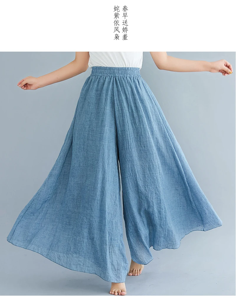 Cotton Linen Wide Leg Pants for Women Summer Casual Loose Pants High Waist Big Swing Skirt Capris Women Clothing PT-565