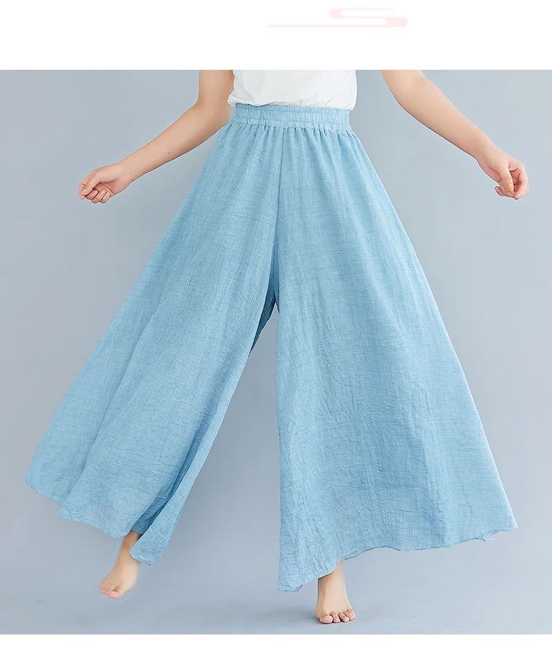 Cotton Linen Wide Leg Pants for Women Summer Casual Loose Pants High Waist Big Swing Skirt Capris Women Clothing PT-565