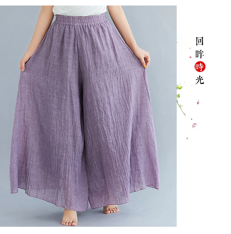 Cotton Linen Wide Leg Pants for Women Summer Casual Loose Pants High Waist Big Swing Skirt Capris Women Clothing PT-565