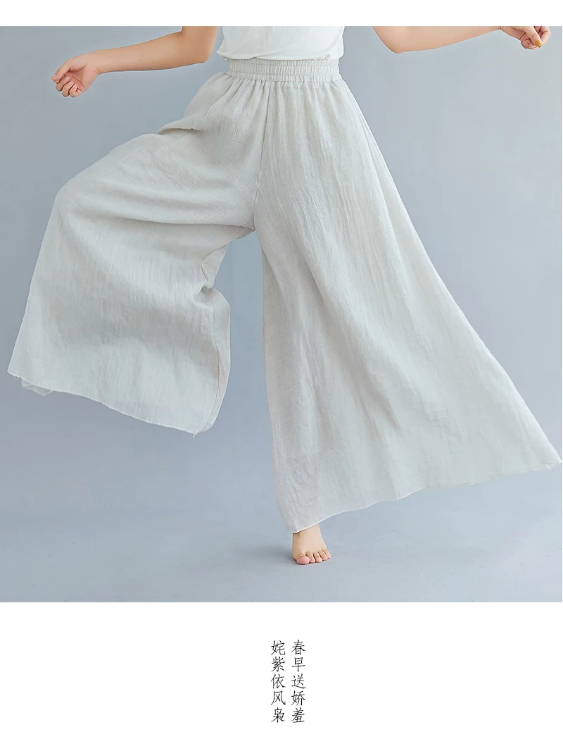 Cotton Linen Wide Leg Pants for Women Summer Casual Loose Pants High Waist Big Swing Skirt Capris Women Clothing PT-565