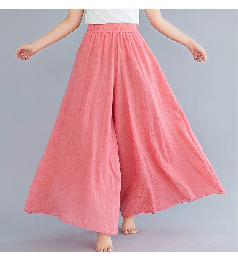 Cotton Linen Wide Leg Pants for Women Summer Casual Loose Pants High Waist Big Swing Skirt Capris Women Clothing PT-565
