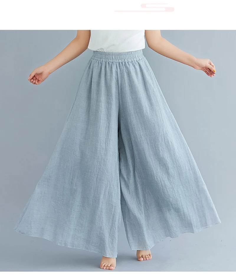 Cotton Linen Wide Leg Pants for Women Summer Casual Loose Pants High Waist Big Swing Skirt Capris Women Clothing PT-565