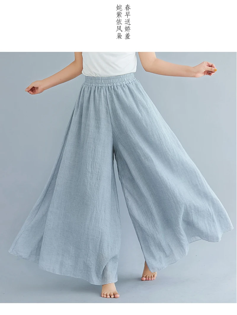 Cotton Linen Wide Leg Pants for Women Summer Casual Loose Pants High Waist Big Swing Skirt Capris Women Clothing PT-565