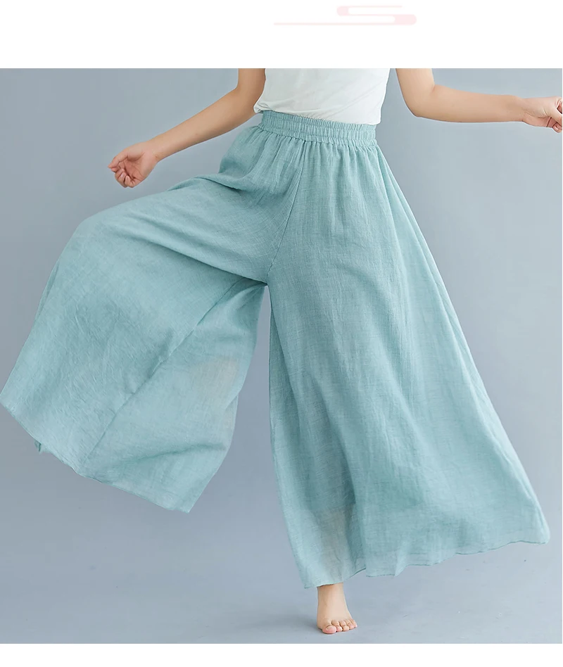 Cotton Linen Wide Leg Pants for Women Summer Casual Loose Pants High Waist Big Swing Skirt Capris Women Clothing PT-565
