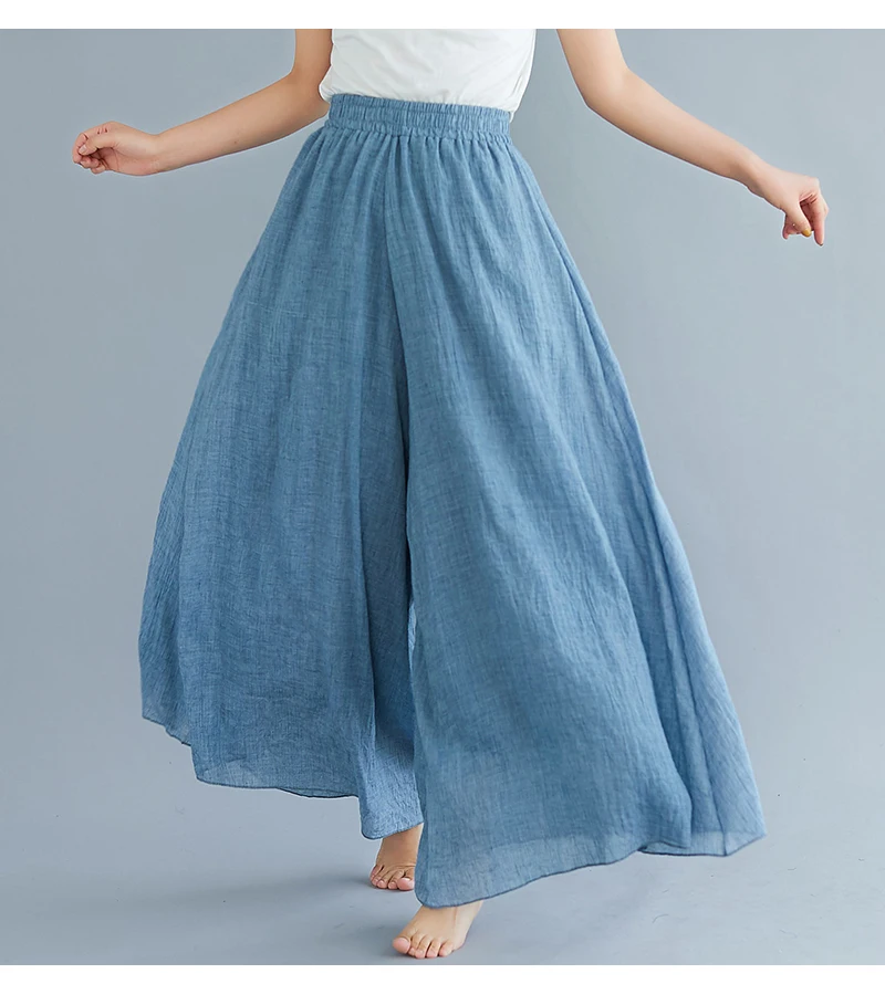 Cotton Linen Wide Leg Pants for Women Summer Casual Loose Pants High Waist Big Swing Skirt Capris Women Clothing PT-565