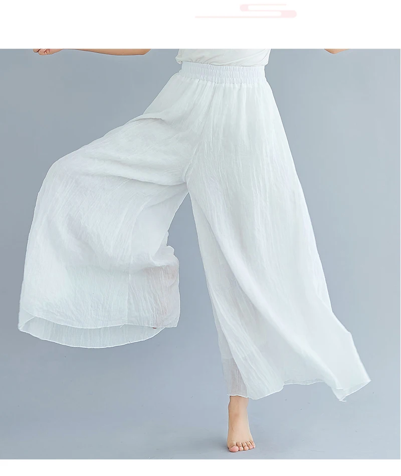Cotton Linen Wide Leg Pants for Women Summer Casual Loose Pants High Waist Big Swing Skirt Capris Women Clothing PT-565