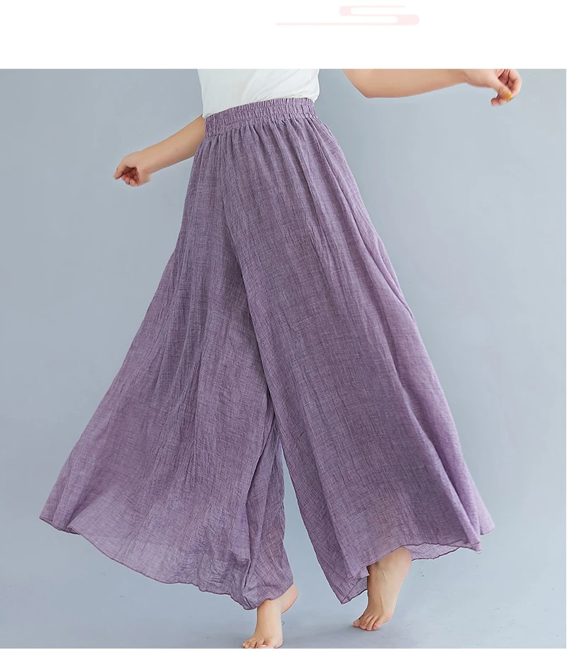 Cotton Linen Wide Leg Pants for Women Summer Casual Loose Pants High Waist Big Swing Skirt Capris Women Clothing PT-565